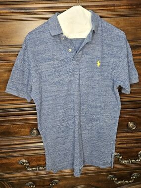 Polo by Ralph Lauren Heathered Blue Short-Sleeve Polo with Yellow Pony